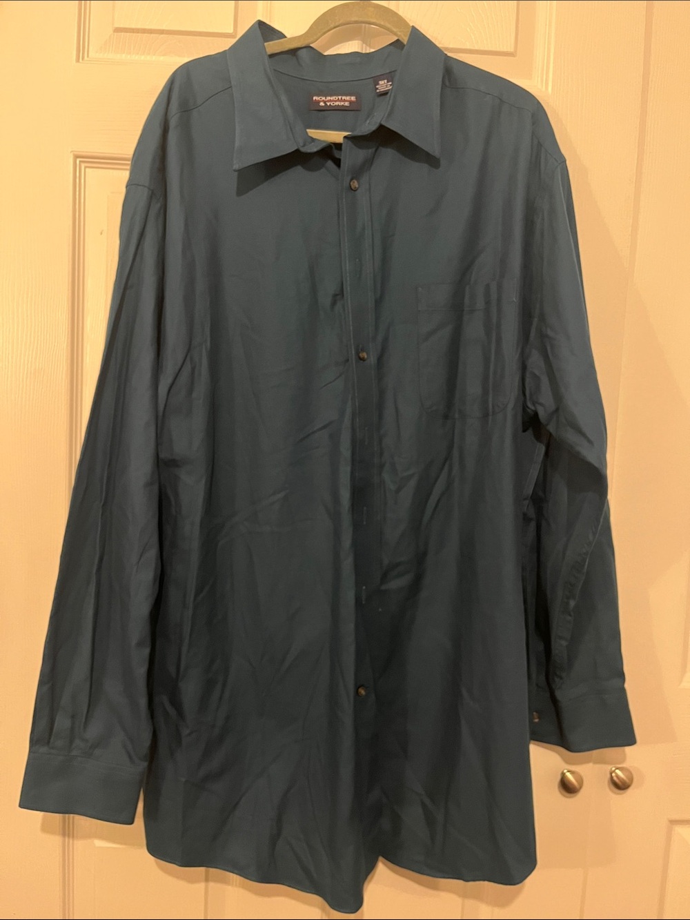 Roundtree & Yorke Teal-Blue Long Sleeve Button Shirt